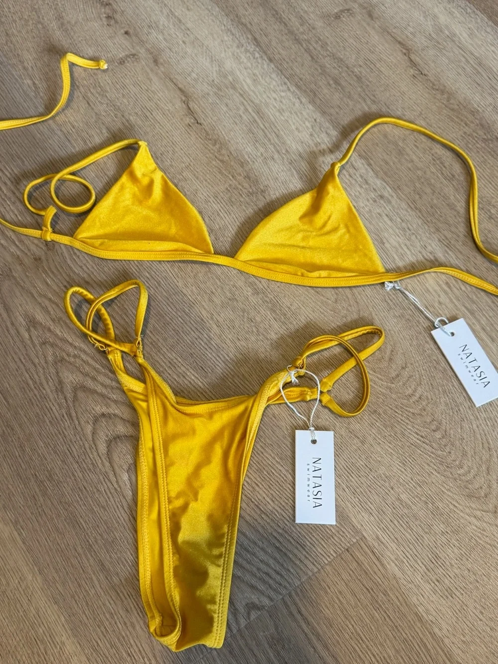 NWT Natasia Swimwear Yellow Triangle String Bikini Set